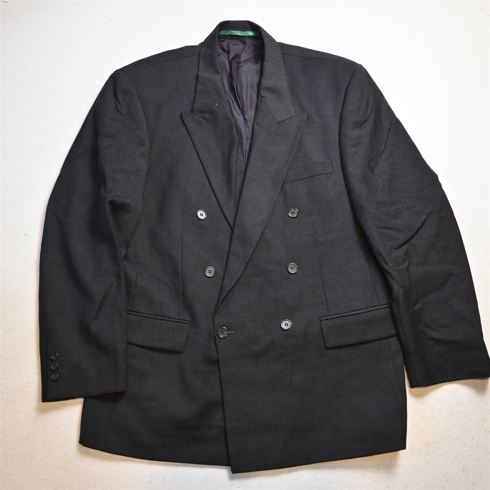 Vtg Double Breasted 42S Gray Wool Mens Blazer Suit Jacket Sport Coat